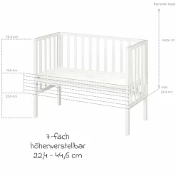 2in1 Beistellbett mit Canvas-Barriere, Nestchen + safe asleep Matratze mit 90 x 45 cm 47 x 99,5 cm - Sternenzauber - Grau - Kollektion 2024