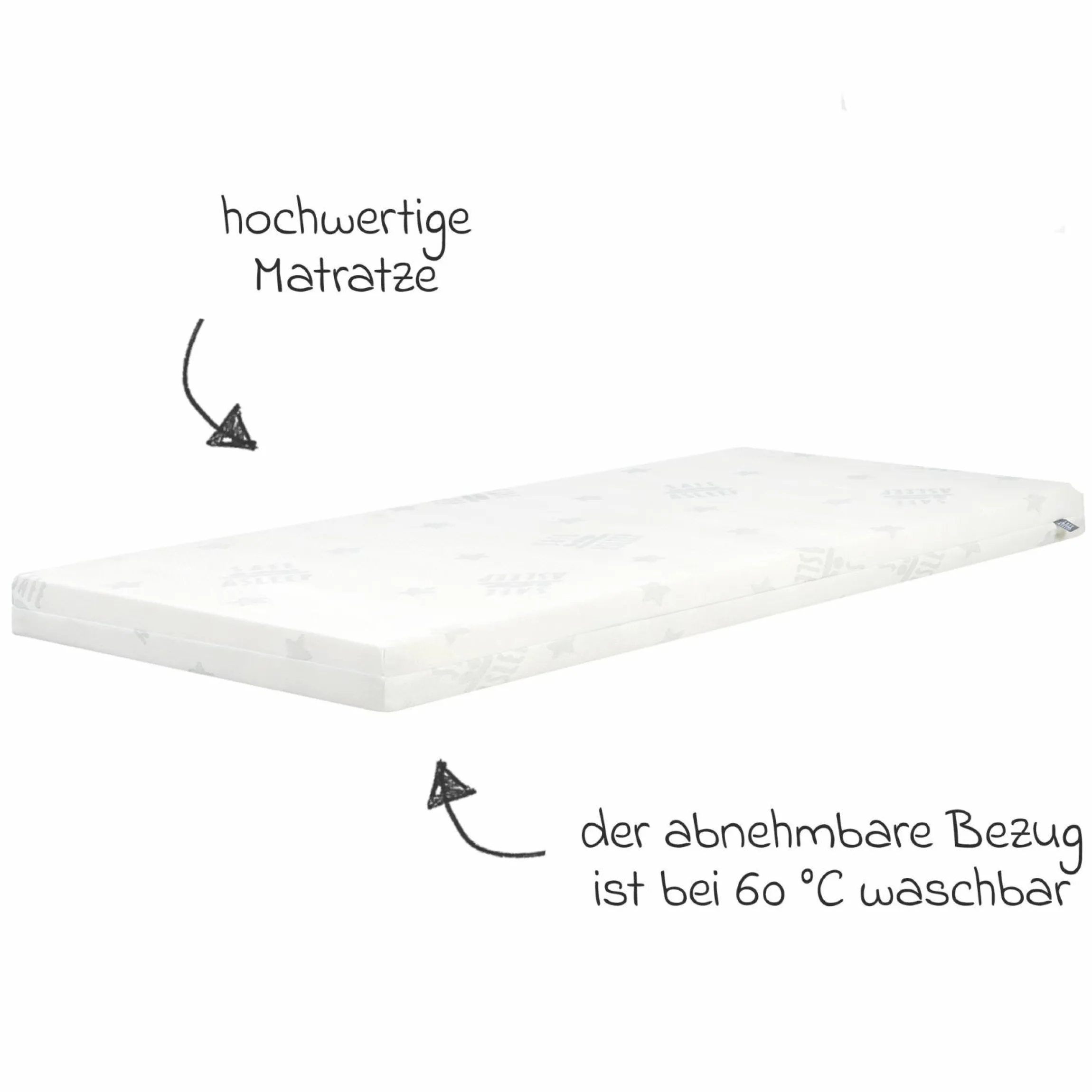 2in1 Beistellbett mit Canvas-Barriere, Nestchen + safe asleep Matratze mit 90 x 45 cm 47 x 99,5 cm - Sternenzauber - Grau - Kollektion 2024