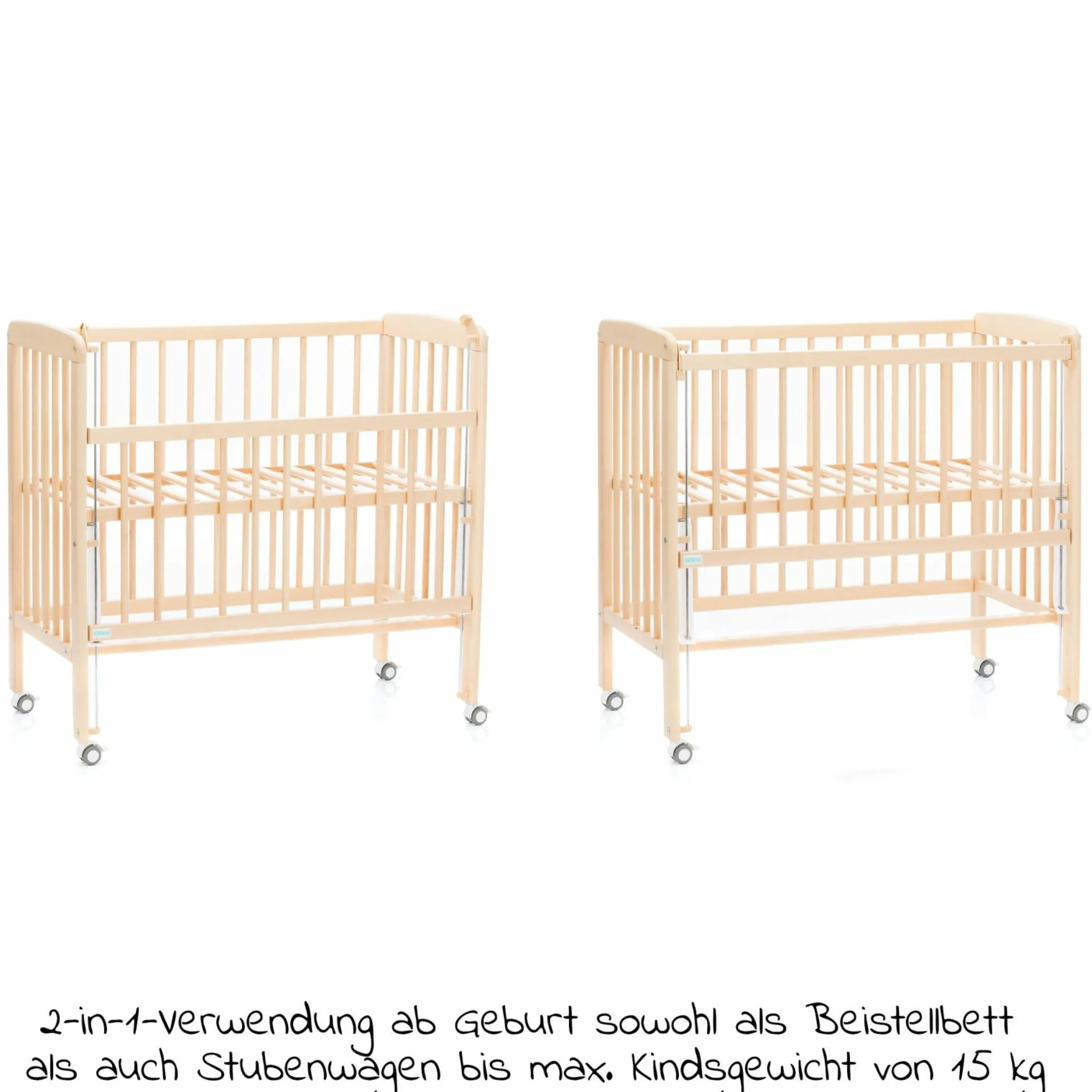 2in1 Beistellbett, Stubenbett Nino (auch für Boxspringbetten geeignet) - Natur
