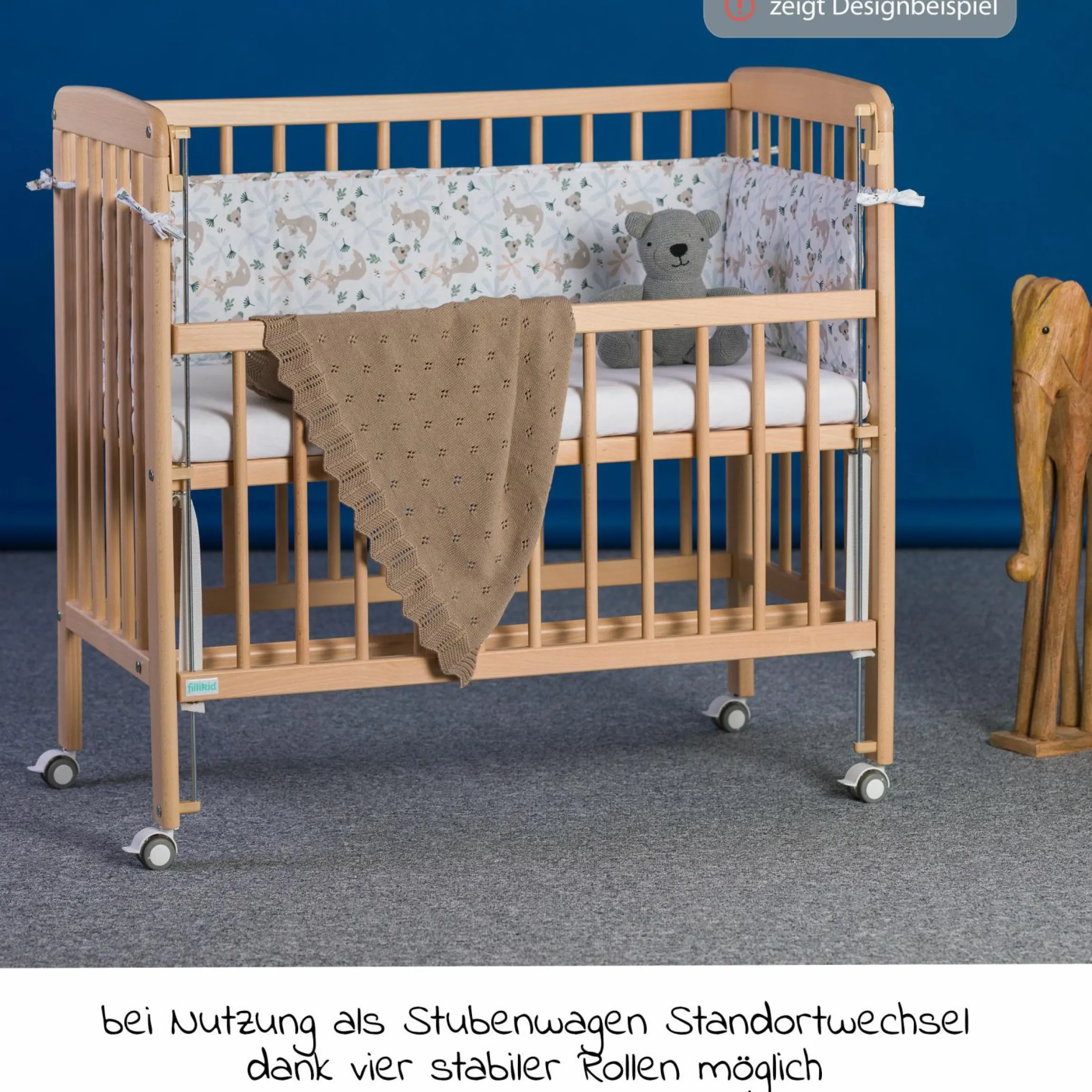 2in1 Beistellbett, Stubenbett Nino (auch für Boxspringbetten geeignet) - Natur