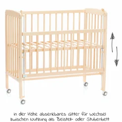 2in1 Beistellbett, Stubenbett Nino (auch für Boxspringbetten geeignet) - Natur