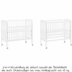 2in1 Beistellbett, Stubenbett Nino (auch für Boxspringbetten geeignet) - Weiß