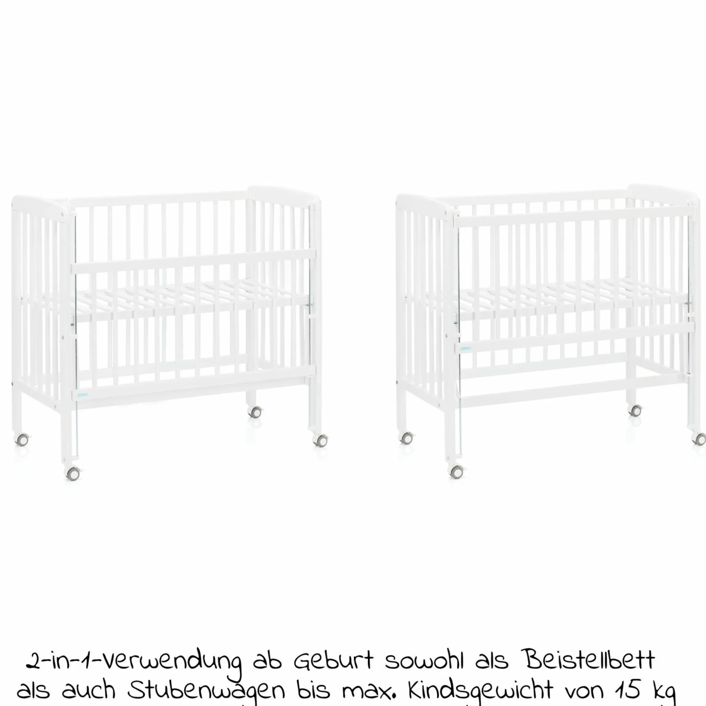 2in1 Beistellbett, Stubenbett Nino (auch für Boxspringbetten geeignet) - Weiß