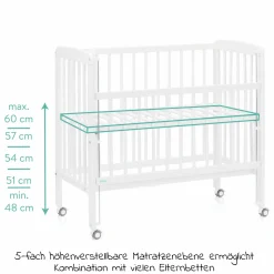 2in1 Beistellbett, Stubenbett Nino (auch für Boxspringbetten geeignet) - Weiß