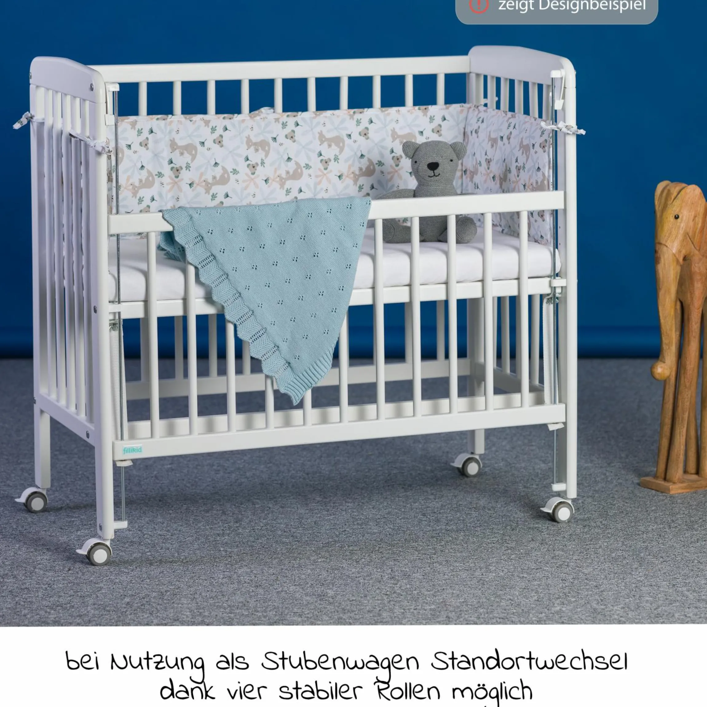 2in1 Beistellbett, Stubenbett Nino (auch für Boxspringbetten geeignet) - Weiß