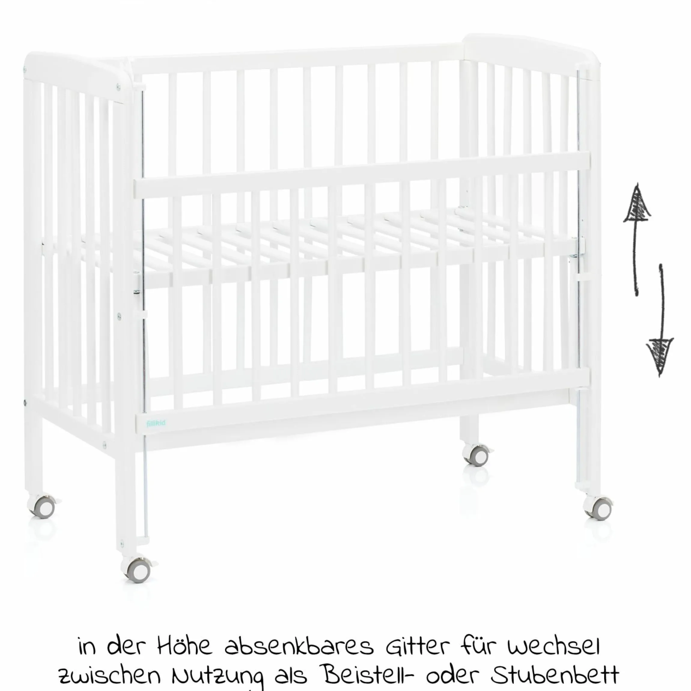 2in1 Beistellbett, Stubenbett Nino (auch für Boxspringbetten geeignet) - Weiß