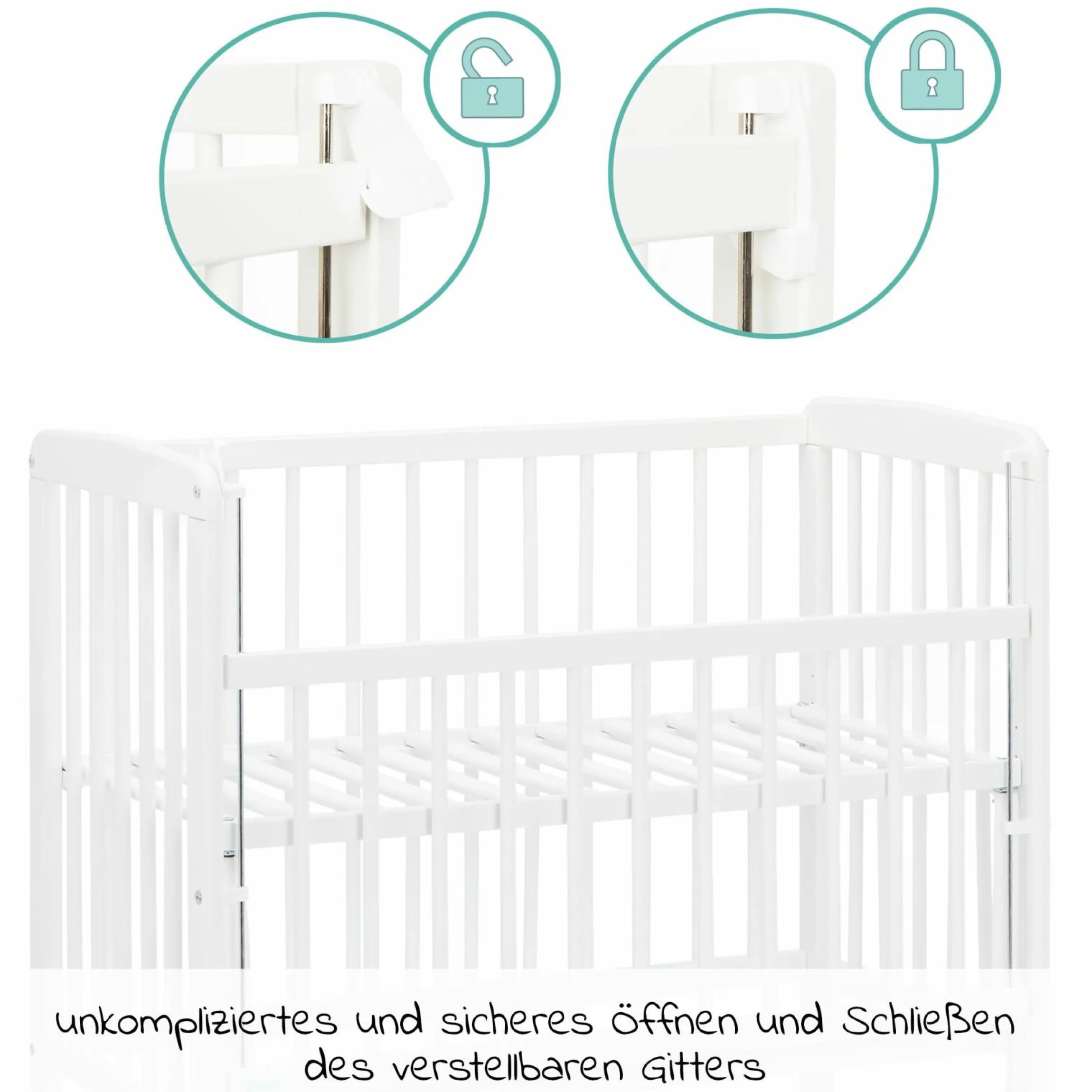 2in1 Beistellbett, Stubenbett Nino (auch für Boxspringbetten geeignet) - Weiß