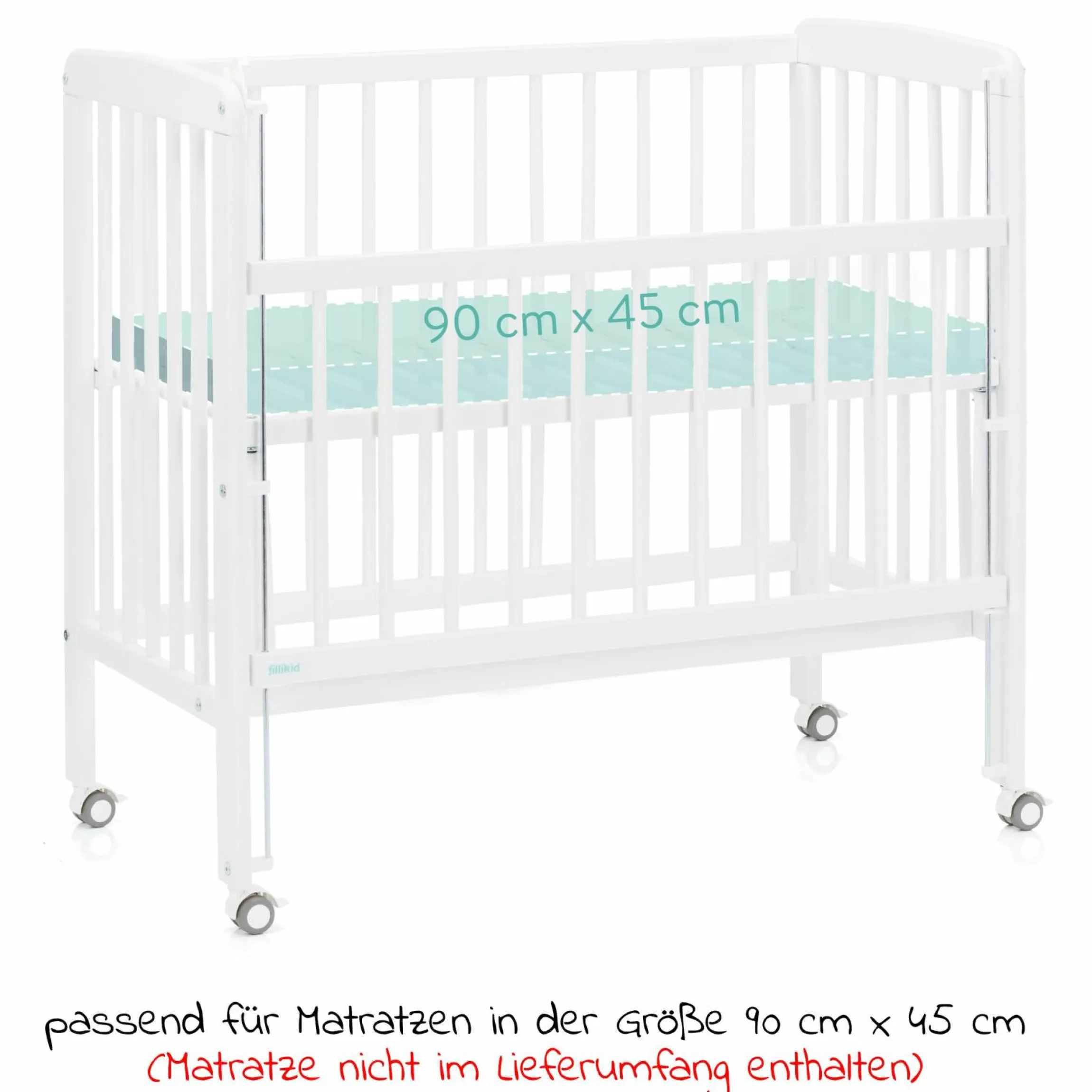 2in1 Beistellbett, Stubenbett Nino (auch für Boxspringbetten geeignet) - Weiß