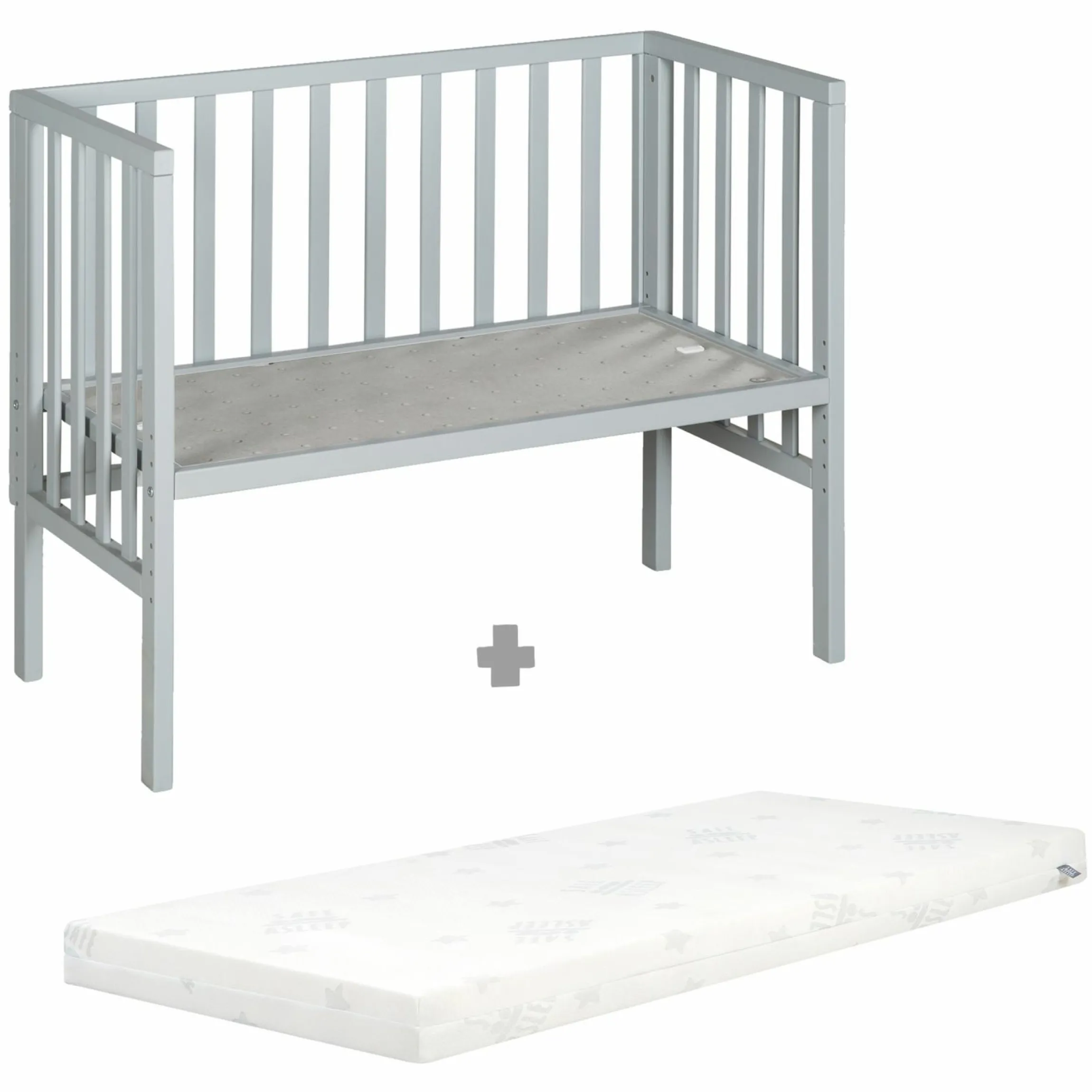 2in1 Beistellbett und Bank mit Canvas-Barriere + Matratze mit 90 x 45 cm - 47 x 99,5 cm - Taupe
