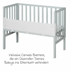 2in1 Beistellbett und Bank mit Canvas-Barriere + Matratze mit 90 x 45 cm - 47 x 99,5 cm - Taupe