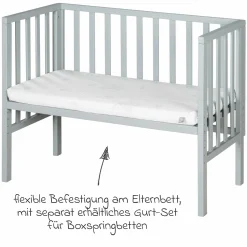 2in1 Beistellbett und Bank mit Canvas-Barriere + Matratze mit 90 x 45 cm - 47 x 99,5 cm - Taupe