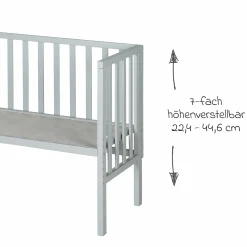 2in1 Beistellbett und Bank mit Canvas-Barriere + Matratze mit 90 x 45 cm - 47 x 99,5 cm - Taupe