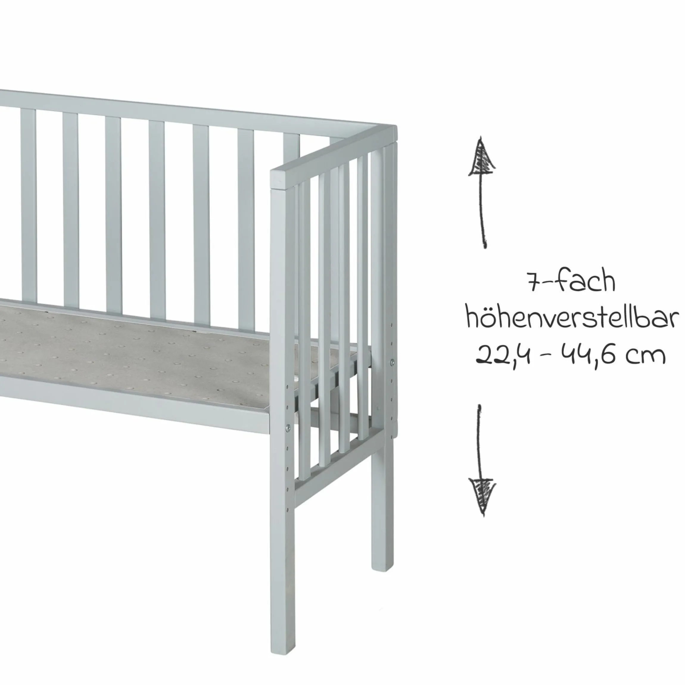 2in1 Beistellbett und Bank mit Canvas-Barriere + Matratze mit 90 x 45 cm - 47 x 99,5 cm - Taupe