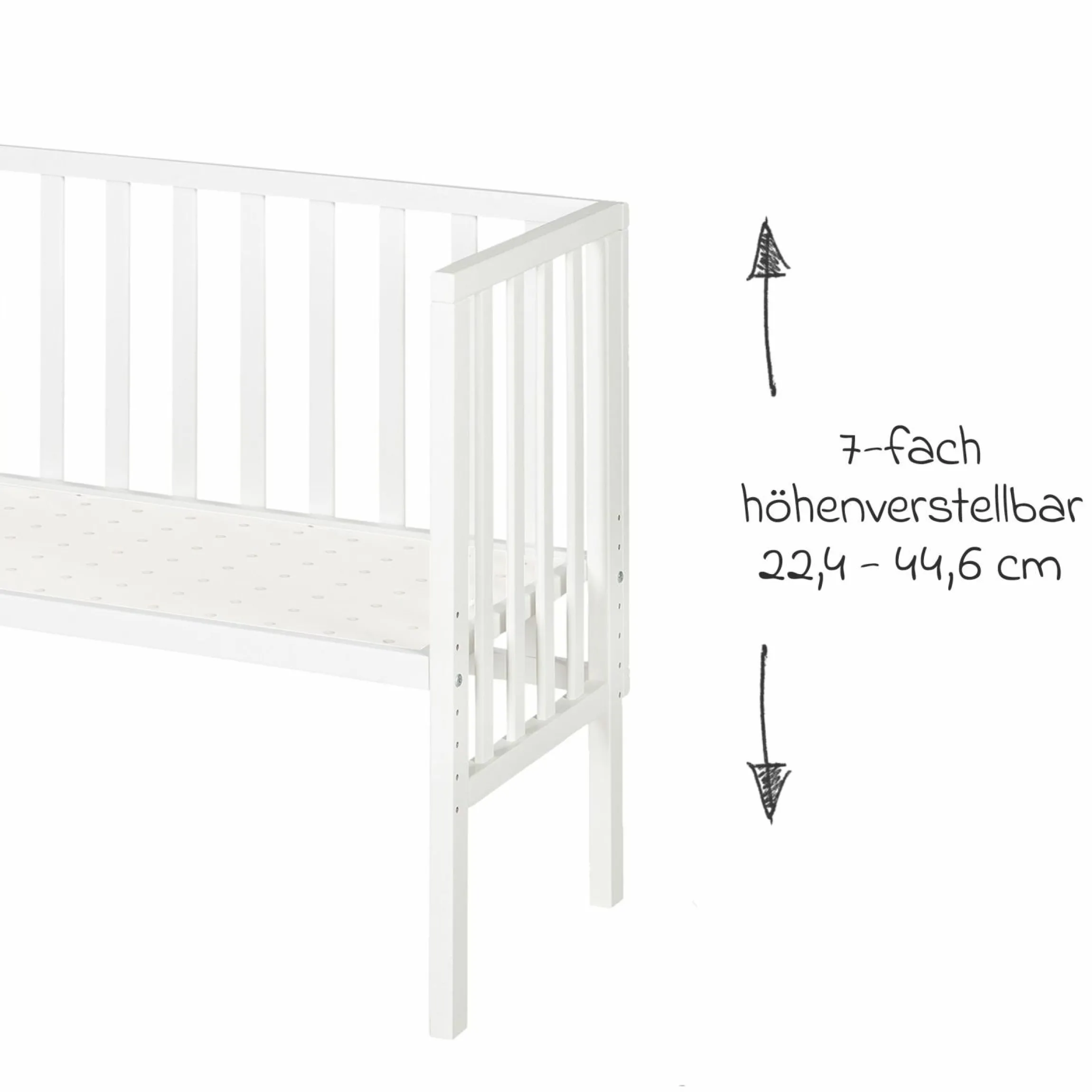 2in1 Beistellbett und Bank mit Canvas-Barriere + Matratze mit 90 x 45 cm - 47 x 99,5 cm - Weiß