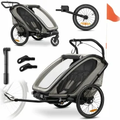 3in1 Fahrradanhänger Bike N Walk Duo für 2 Kinder (bis 44 kg) - Bike Trailer, City Buggy & Outdoor-Begleiter - Light Grey