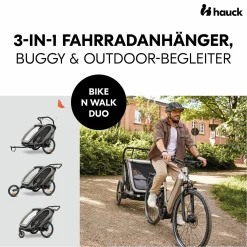 3in1 Fahrradanhänger Bike N Walk Duo für 2 Kinder (bis 44 kg) - Bike Trailer, City Buggy & Outdoor-Begleiter - Light Grey