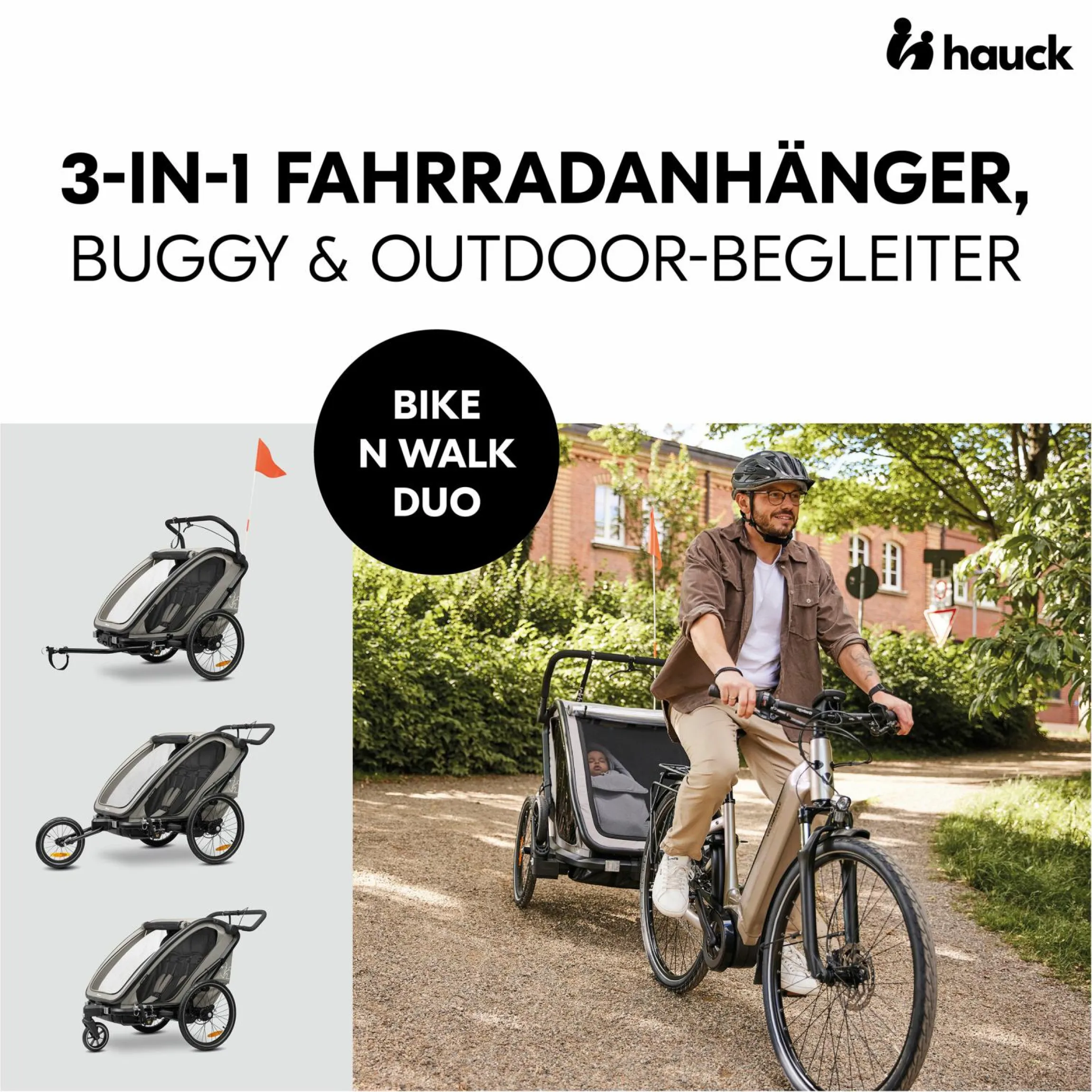 3in1 Fahrradanhänger Bike N Walk Duo für 2 Kinder (bis 44 kg) - Bike Trailer, City Buggy & Outdoor-Begleiter - Light Grey