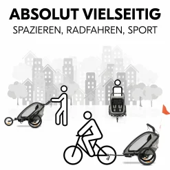 3in1 Fahrradanhänger Bike N Walk Duo für 2 Kinder (bis 44 kg) - Bike Trailer, City Buggy & Outdoor-Begleiter - Light Grey