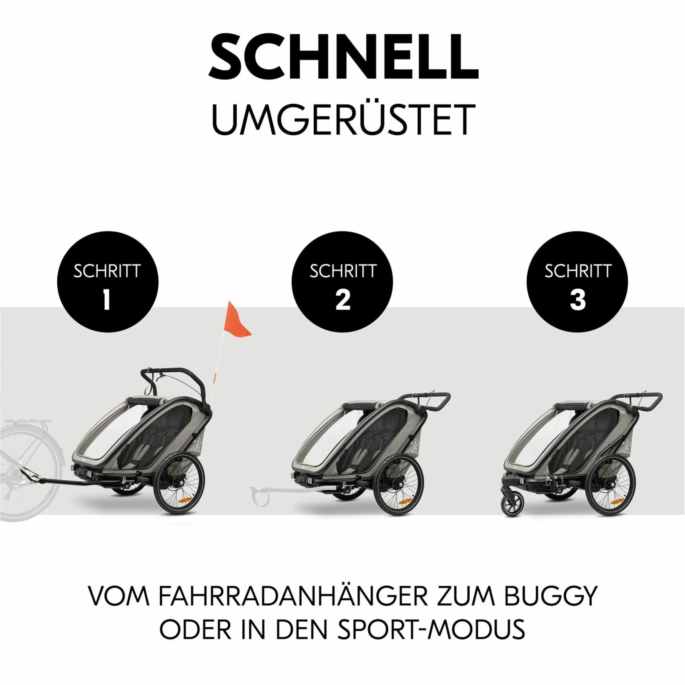 3in1 Fahrradanhänger Bike N Walk Duo für 2 Kinder (bis 44 kg) - Bike Trailer, City Buggy & Outdoor-Begleiter - Light Grey