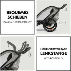3in1 Fahrradanhänger Bike N Walk Duo für 2 Kinder (bis 44 kg) - Bike Trailer, City Buggy & Outdoor-Begleiter - Light Grey