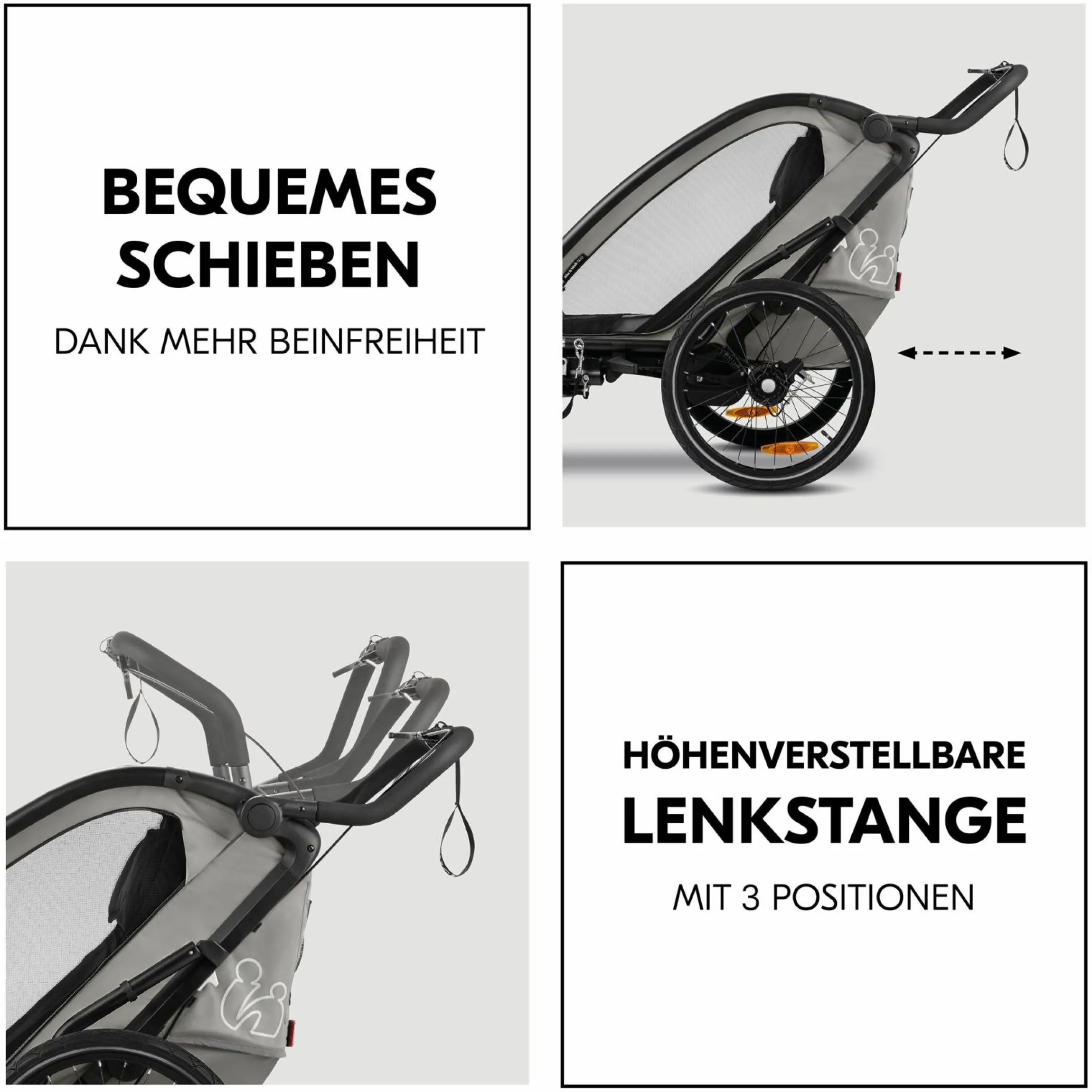 3in1 Fahrradanhänger Bike N Walk Duo für 2 Kinder (bis 44 kg) - Bike Trailer, City Buggy & Outdoor-Begleiter - Light Grey