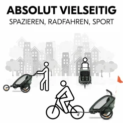 3in1 Fahrradanhänger Bike N Walk Duo für 2 Kinder (bis 44 kg) - Bike Trailer, City Buggy & Outdoor-Begleiter - Dark Green