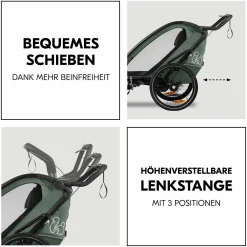 3in1 Fahrradanhänger Bike N Walk Duo für 2 Kinder (bis 44 kg) - Bike Trailer, City Buggy & Outdoor-Begleiter - Dark Green