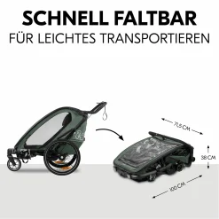 3in1 Fahrradanhänger Bike N Walk Duo für 2 Kinder (bis 44 kg) - Bike Trailer, City Buggy & Outdoor-Begleiter - Dark Green