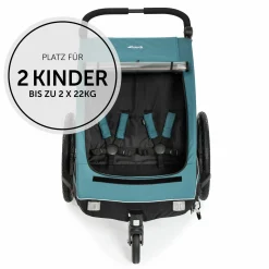 2in1 Fahrradanhänger Dryk Duo für 2 Kinder (bis 44 kg) - Bike Trailer & City Buggy - Ocean Green
