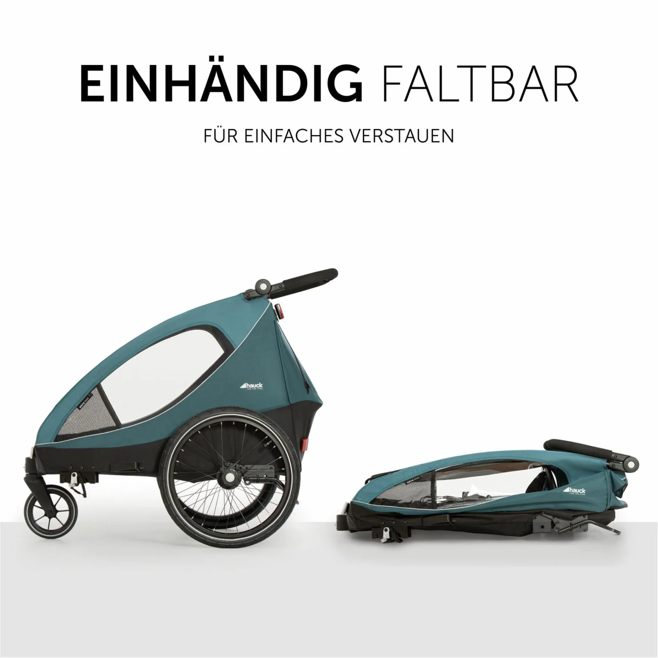 2in1 Fahrradanhänger Dryk Duo für 2 Kinder (bis 44 kg) - Bike Trailer & City Buggy - inkl. GRATIS Schutzpaket - Ocean Green