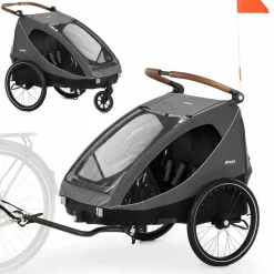 2in1 Fahrradanhänger Dryk Duo für 2 Kinder (bis 44 kg) - Bike Trailer & City Buggy - Melange Grey