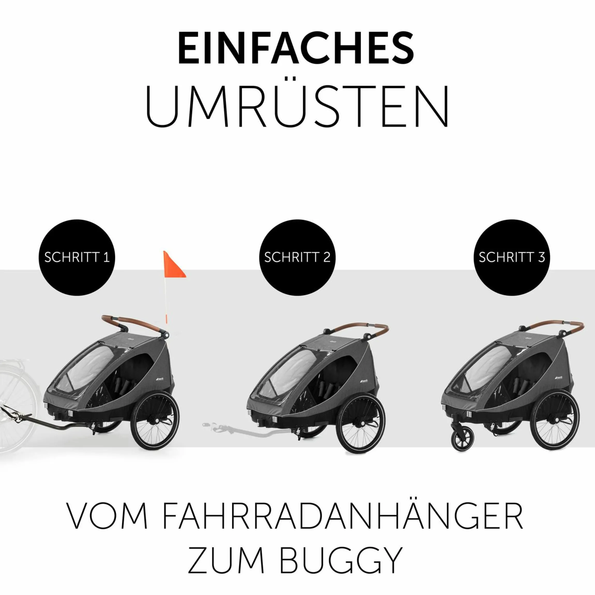 2in1 Fahrradanhänger Dryk Duo für 2 Kinder (bis 44 kg) - Bike Trailer & City Buggy - Melange Grey