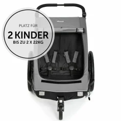 2in1 Fahrradanhänger Dryk Duo für 2 Kinder (bis 44 kg) - Bike Trailer & City Buggy - inkl. GRATIS Schutzpaket - Grey