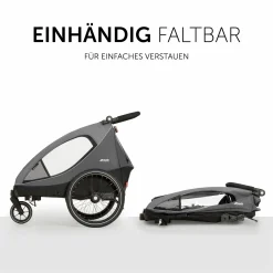 2in1 Fahrradanhänger Dryk Duo für 2 Kinder (bis 44 kg) - Bike Trailer & City Buggy - inkl. GRATIS Schutzpaket - Grey