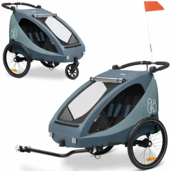 2in1 Fahrradanhänger Dryk Duo Plus für 2 Kinder (bis 44 kg) - Bike Trailer & City Buggy - Dark Blue