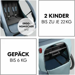 2in1 Fahrradanhänger Dryk Duo Plus für 2 Kinder (bis 44 kg) - Bike Trailer & City Buggy - Dark Blue
