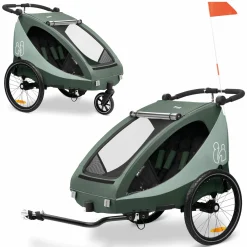 2in1 Fahrradanhänger Dryk Duo Plus für 2 Kinder (bis 44 kg) - Bike Trailer & City Buggy - Dark Green