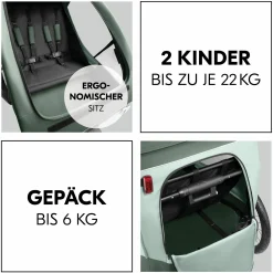 2in1 Fahrradanhänger Dryk Duo Plus für 2 Kinder (bis 44 kg) - Bike Trailer & City Buggy - Dark Green