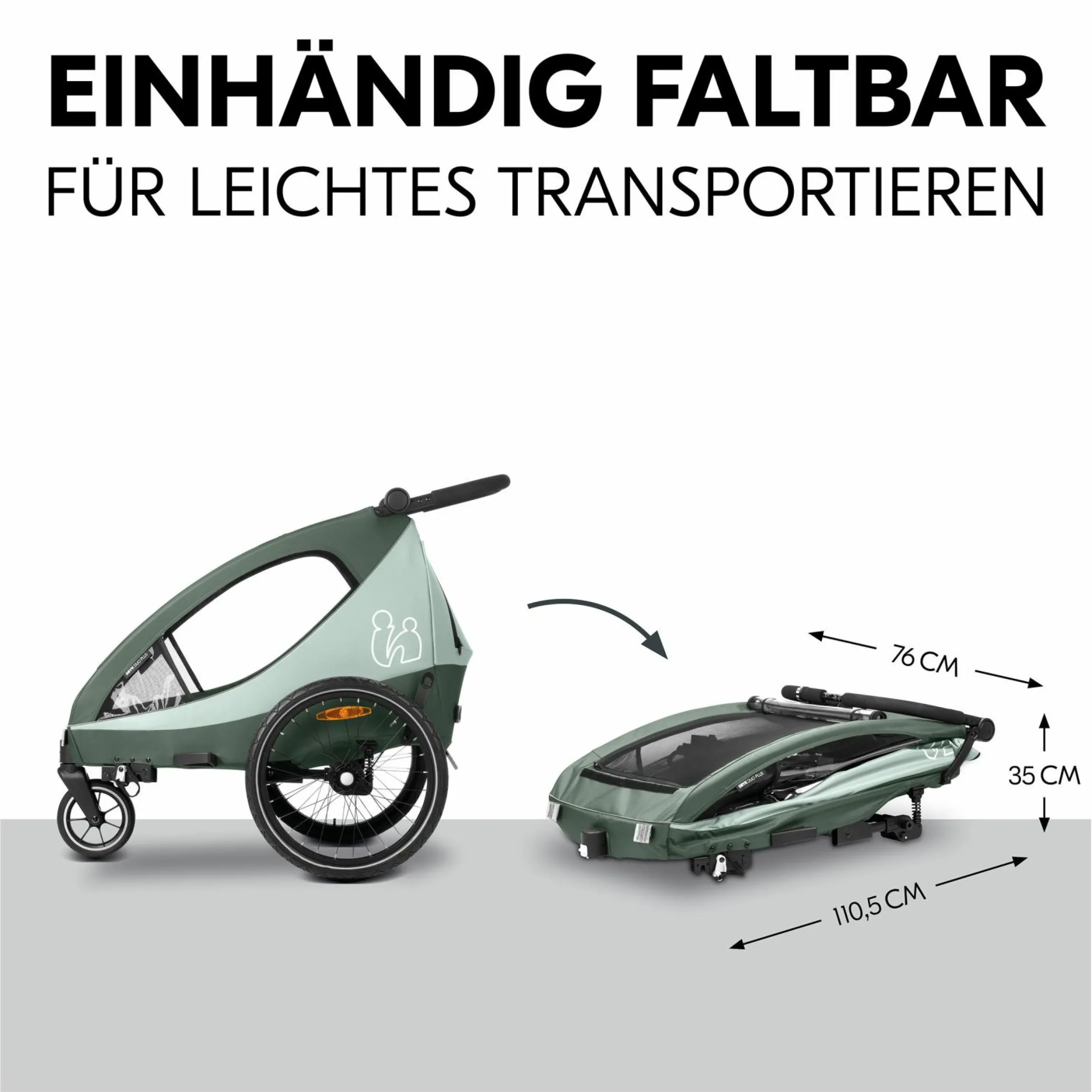 2in1 Fahrradanhänger Dryk Duo Plus für 2 Kinder (bis 44 kg) - Bike Trailer & City Buggy - Dark Green