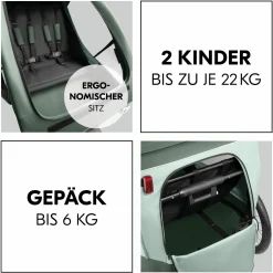 2in1 Fahrradanhänger Dryk Duo Plus für 2 Kinder (bis 44 kg) - Bike Trailer & City Buggy - inkl. GRATIS Schutzpaket - Dark Green