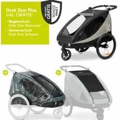 2in1 Fahrradanhänger Dryk Duo Plus für 2 Kinder (bis 44 kg) - Bike Trailer & City Buggy - inkl. GRATIS Schutzpaket - Black