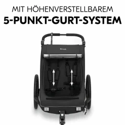 2in1 Fahrradanhänger Dryk Duo Plus für 2 Kinder (bis 44 kg) - Bike Trailer & City Buggy - inkl. GRATIS Schutzpaket - Black