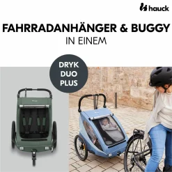 2in1 Fahrradanhänger Sparset Dryk Duo Plus - für 2 Kinder (bis 44 kg) - Bike Trailer & City Buggy - inkl. Babysitz Lounger & Schutzpaket - Dark Green