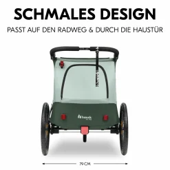 2in1 Fahrradanhänger Sparset Dryk Duo Plus - für 2 Kinder (bis 44 kg) - Bike Trailer & City Buggy - inkl. Babysitz Lounger & Schutzpaket - Dark Green