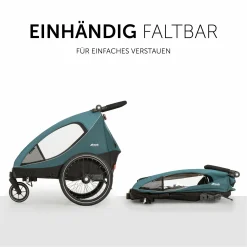 2in1 Fahrradanhänger Sparset Dryk Duo - für 2 Kinder (bis 44 kg) - Bike Trailer & City Buggy - inkl. Babysitz Lounger & Schutzpaket - Ocean Green