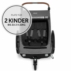 2in1 Fahrradanhänger Sparset Dryk Duo - für 2 Kinder (bis 44 kg) - Bike Trailer & City Buggy - inkl. Babysitz Lounger & Schutzpaket - Melange Grey