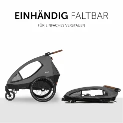 2in1 Fahrradanhänger Sparset Dryk Duo - für 2 Kinder (bis 44 kg) - Bike Trailer & City Buggy - inkl. Babysitz Lounger & Schutzpaket - Melange Grey