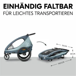 2in1 Fahrradanhänger Sparset Dryk Duo Plus - für 2 Kinder (bis 44 kg) - Bike Trailer & City Buggy - inkl. Babysitz Lounger & Schutzpaket - Dark Blue
