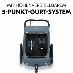 2in1 Fahrradanhänger Sparset Dryk Duo Plus - für 2 Kinder (bis 44 kg) - Bike Trailer & City Buggy - inkl. Babysitz Lounger & Schutzpaket - Dark Blue
