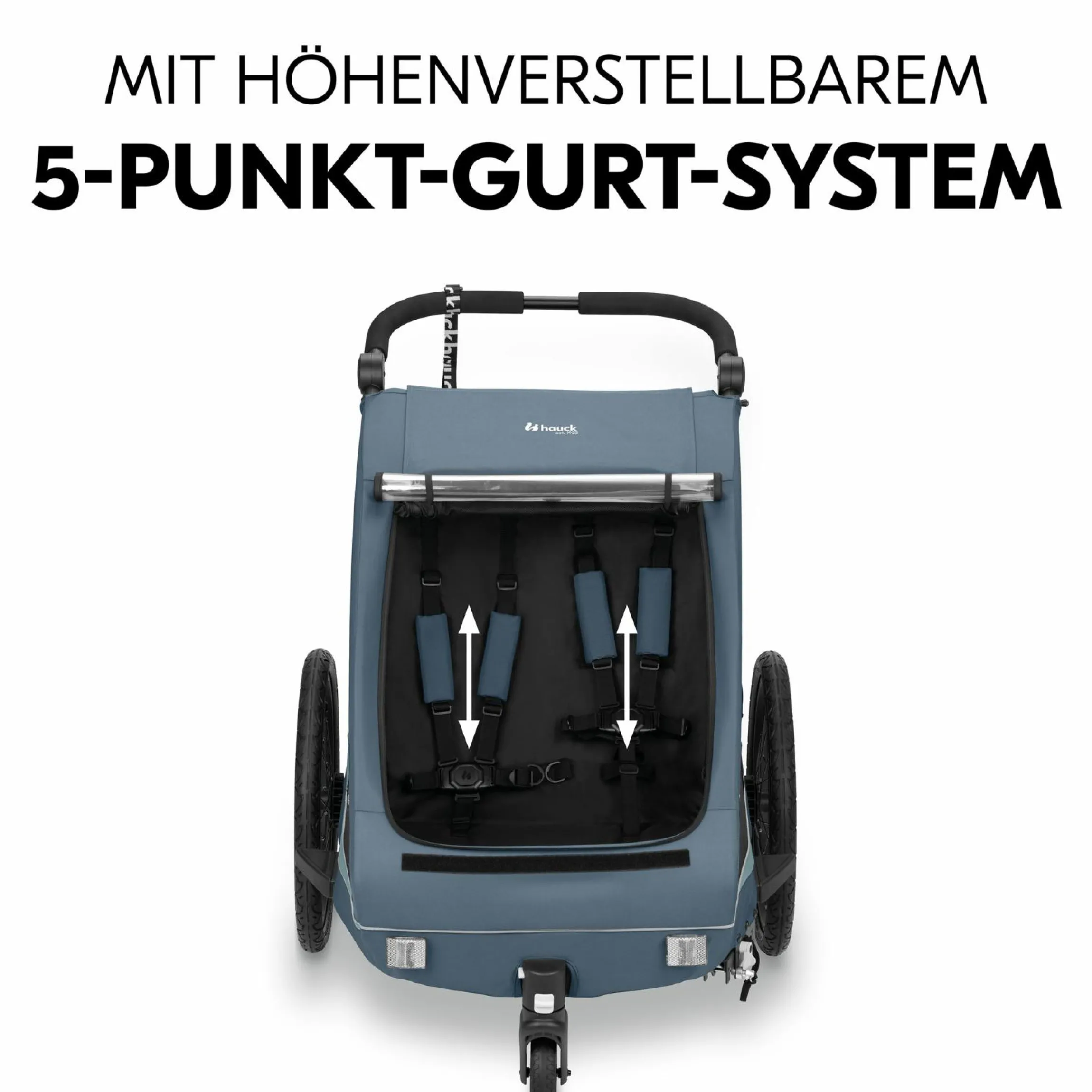 2in1 Fahrradanhänger Sparset Dryk Duo Plus - für 2 Kinder (bis 44 kg) - Bike Trailer & City Buggy - inkl. Babysitz Lounger & Schutzpaket - Dark Blue
